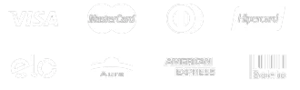 Visa, Mastercard, Elo, Amex, Pix